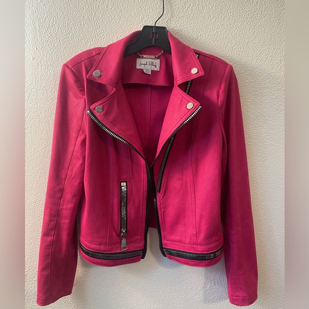 Joseph Ribkoff pink vegan leather jacket